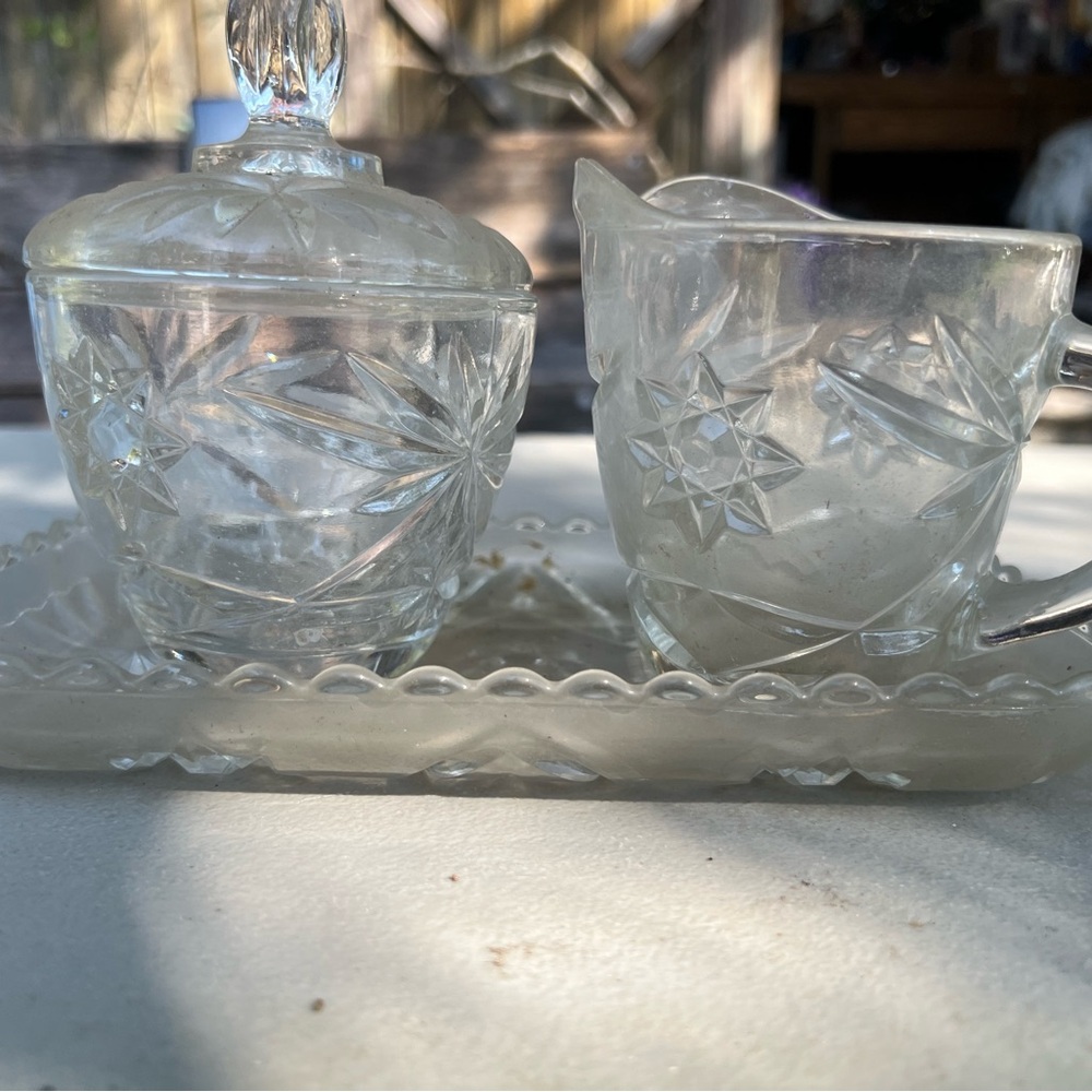 Vintage Wexford Cream & Sugar Set Anchor Hocking Glass Diamond Point 1980’s